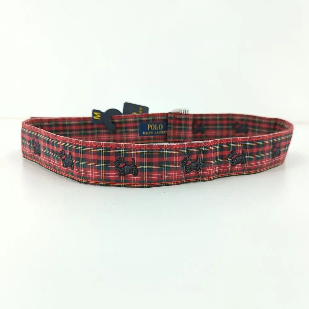 POLO Ralph Lauren Boy M Holiday Belt Red Tartan Plaid Scottish Terrier Dog NEW